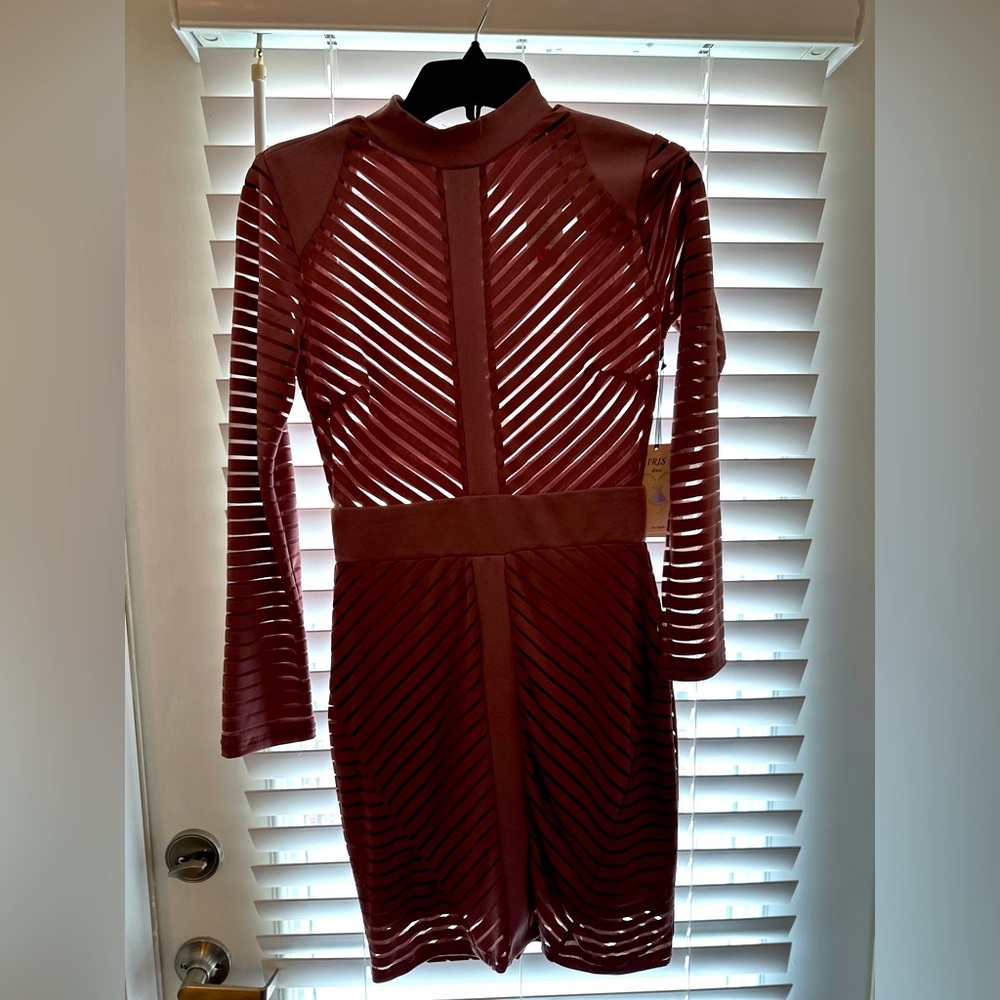 Mauve see-thru midi long sleeved dress size Large